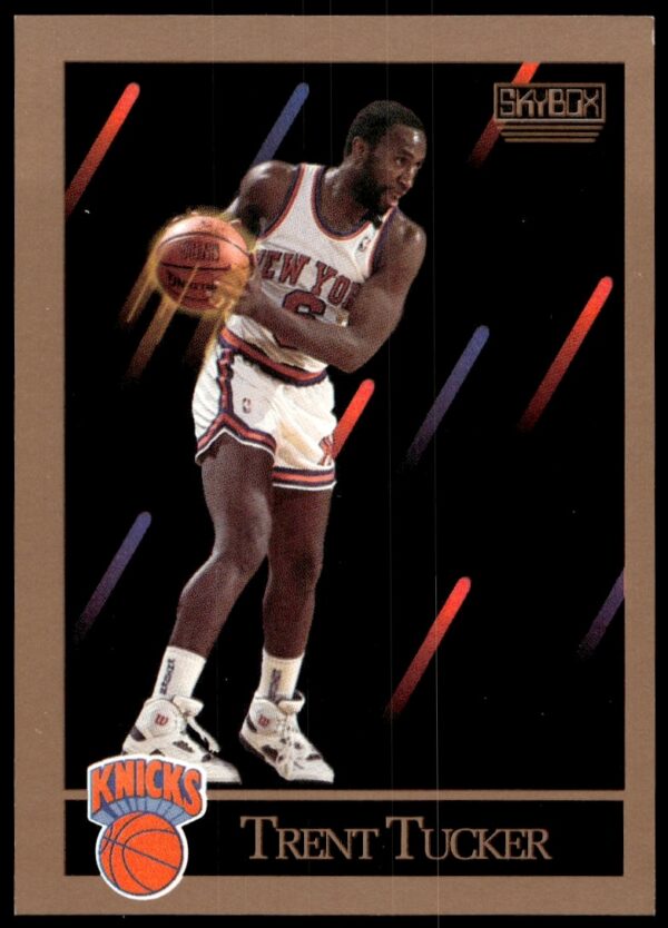 SkyBox 1990 Trent Tucker Knicks Card #193, showcasing action pose and dynamic design.