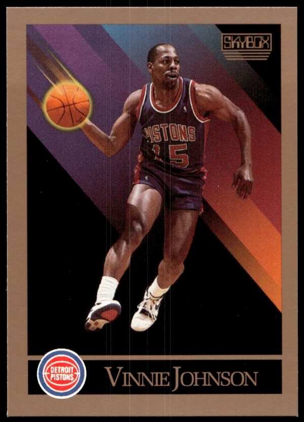 Vinnie Johnson 1990-91 SkyBox Basketball Card, Detroit Pistons #89, Front View.