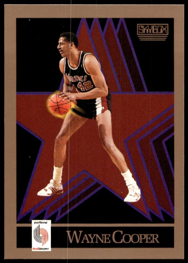 Wayne Cooper 1990-91 SkyBox Basketball Card #232, action pose, vibrant design.