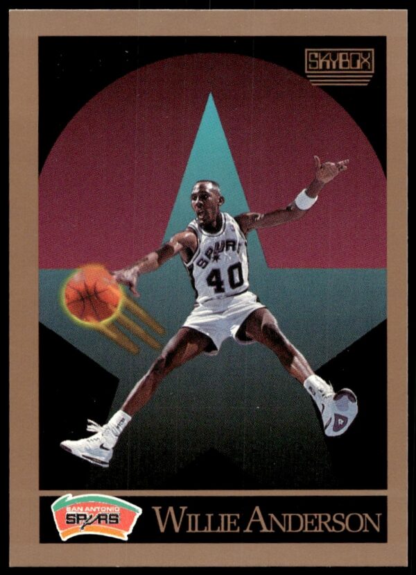 Willie Anderson SkyBox Basketball Card #252, 1990-91, San Antonio Spurs, Action Shot.