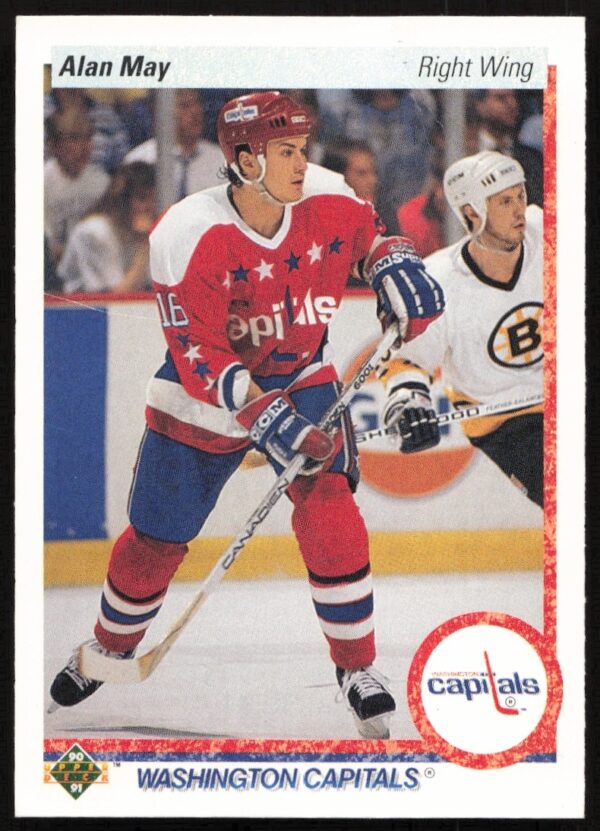 Alan May 1990-91 Upper Deck Trading Card #240, showcasing NHL career prowess and team spirit.