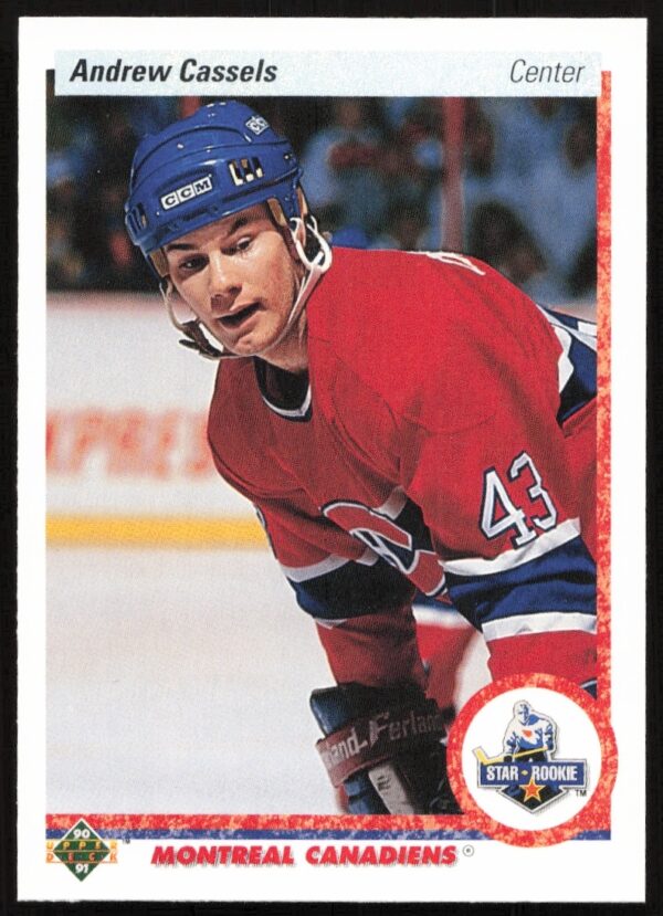 Front of 1990-91 Upper Deck card #265, featuring Andrew Cassels of the Montreal Canadiens.