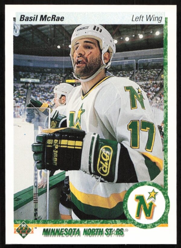 Basil McRae 1990-91 Upper Deck hockey card, Minnesota North Stars, action pose.