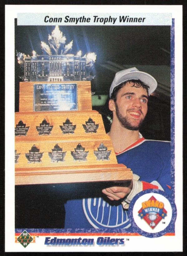 Bill Ranford 1990-91 Upper Deck Hockey Card #201 with Edmonton Oilers in action.