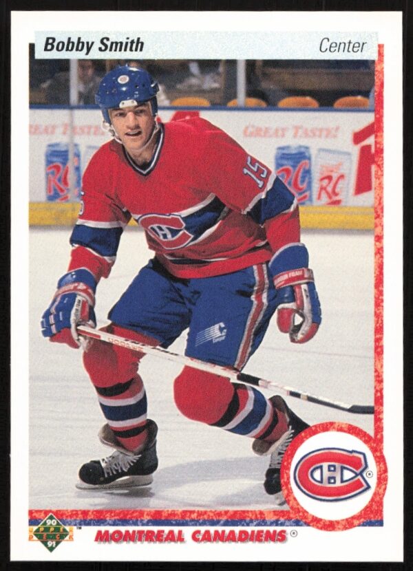 1990-91 Upper Deck Bobby Smith card #72 featuring him in action with the North Stars.