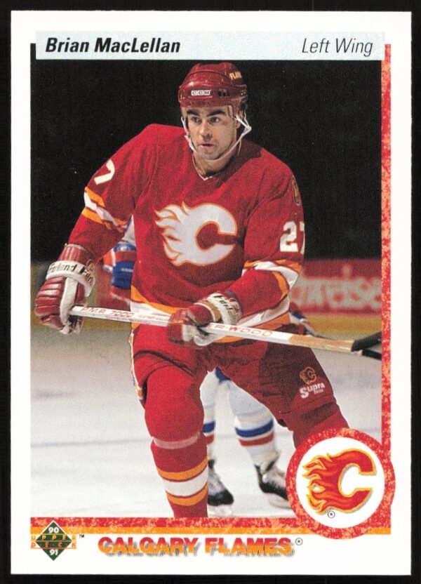 Front of 1990-91 Upper Deck Brian MacLellan hockey card #372.