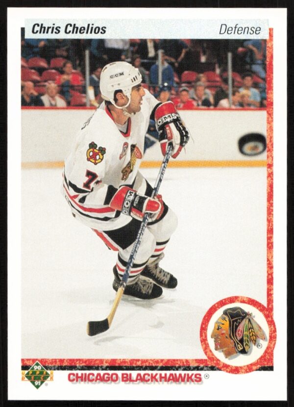Chris Chelios 1990-91 Upper Deck Hockey Card #422, Chicago Blackhawks Defenseman.