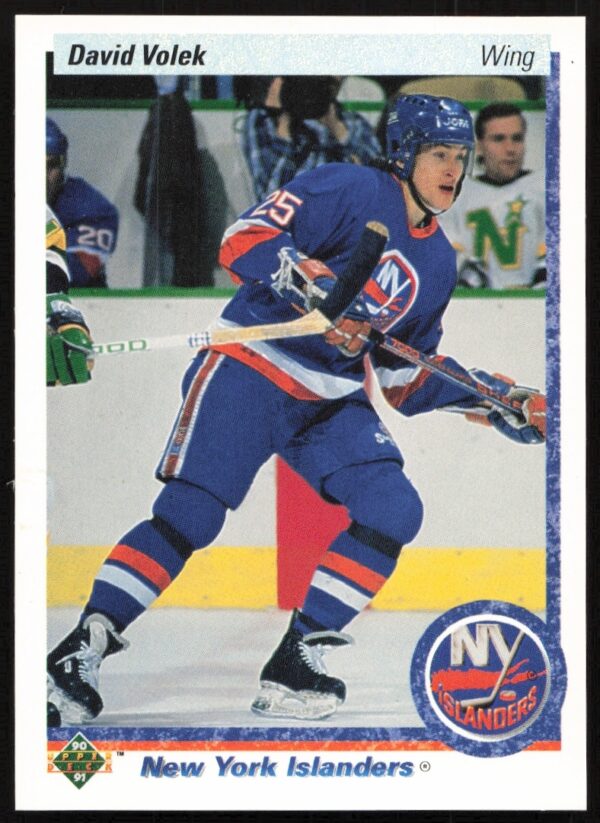 1990-91 Upper Deck hockey card featuring David Volek in uniform, card #1 front view.