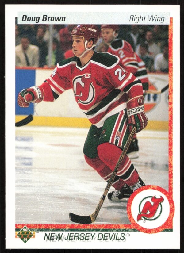 Doug Brown 1990-91 Upper Deck hockey card featuring action shot and team jersey.