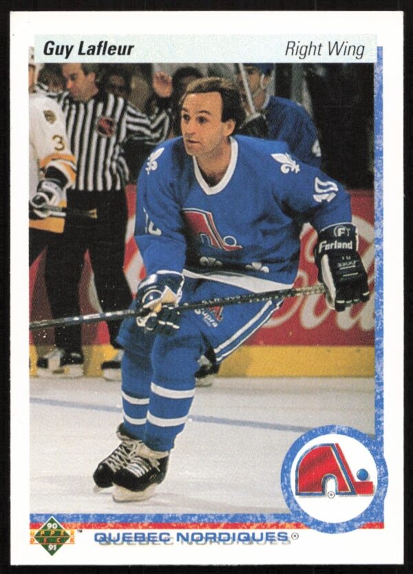 Guy Lafleur 1990-91 Upper Deck hockey card #162, showcasing his classic on-ice skill.