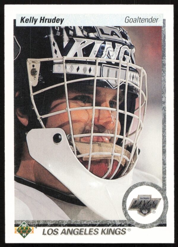 Kelly Hrudey 1990-91 Upper Deck hockey card, LA Kings goalie in action.