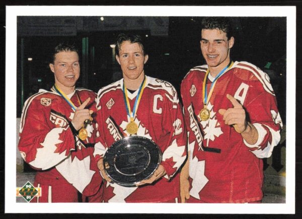 1990-91 Upper Deck Hockey Card: Draper, Rice, Lindros as Canadas Captains.