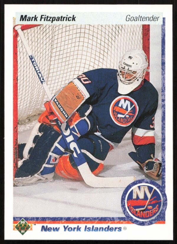 1990-91 Upper Deck Mark Fitzpatrick hockey card showcasing goaltender in action, card #37.
