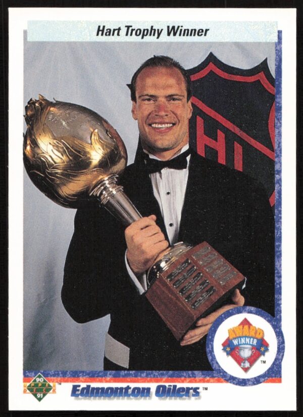 Vintage 1990-91 Mark Messier Upper Deck hockey card #206, featuring action shot in Oilers jersey.