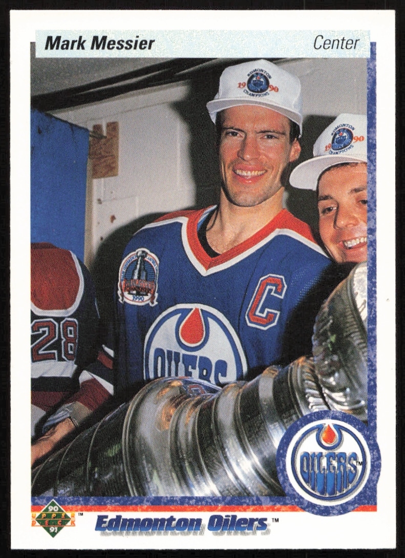 Mark Messier 1990-91 Upper Deck Hockey Card #44, vibrant action shot (Front).