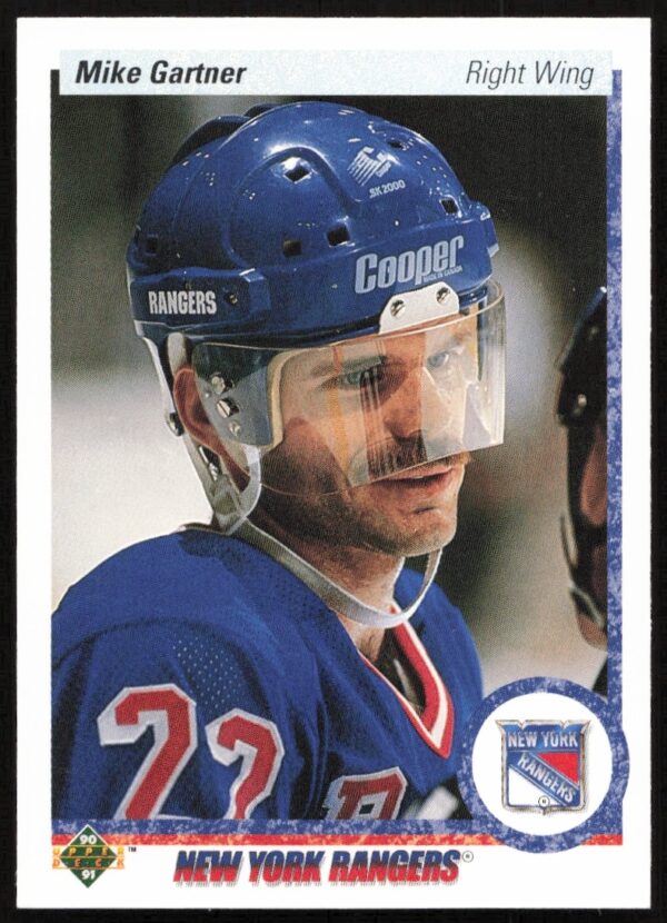 Mike Gartner 1990-91 Upper Deck hockey card #277, New York Rangers action shot.