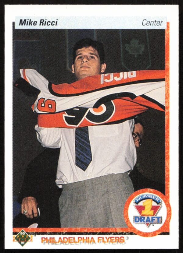 Mike Ricci 1990-91 Upper Deck Rookie Card #355, Quebec Nordiques Action Shot.