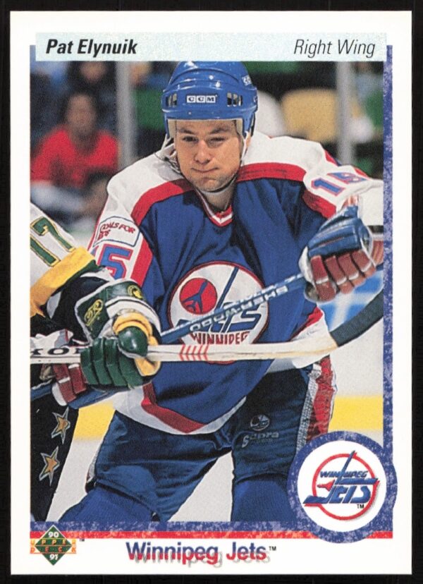 1990-91 Upper Deck hockey card featuring Pat Elynuik, number 74, in action on ice.