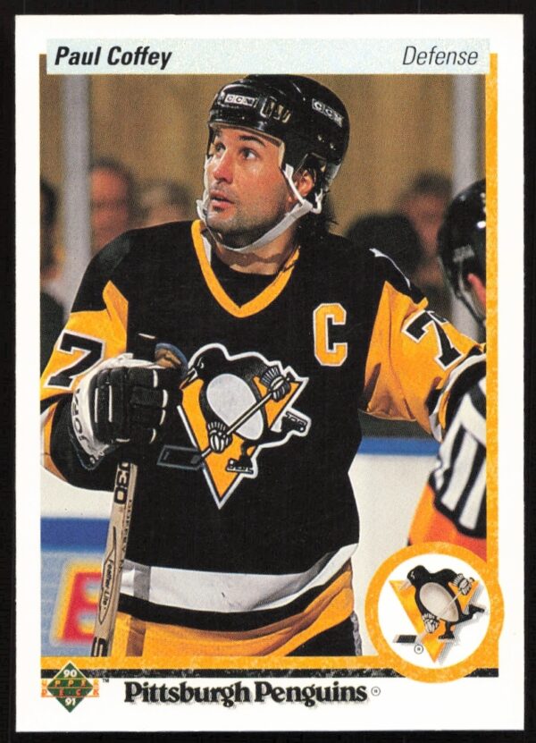 Paul Coffey 1990-91 Upper Deck card #124, featuring dynamic on-ice action.