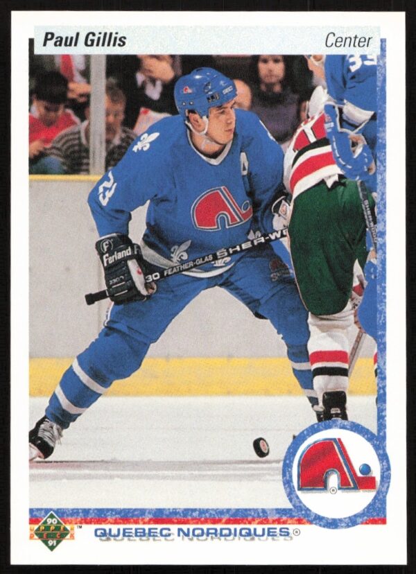 Paul Gillis 1990-91 Upper Deck hockey card #49 featuring action shot (Front).