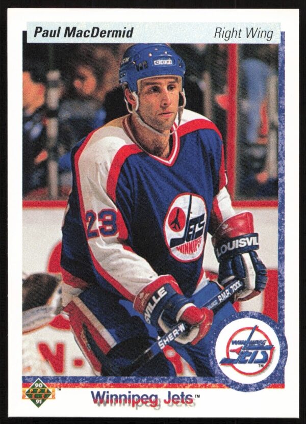 Paul MacDermid 1990-91 hockey card #218 showcases action shot, collectible for fans and collectors.