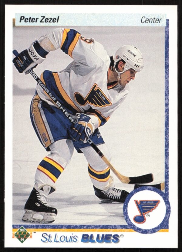 Peter Zezel 1990-91 Upper Deck Hockey Card #17, Philadelphia Flyers, on-ice action.