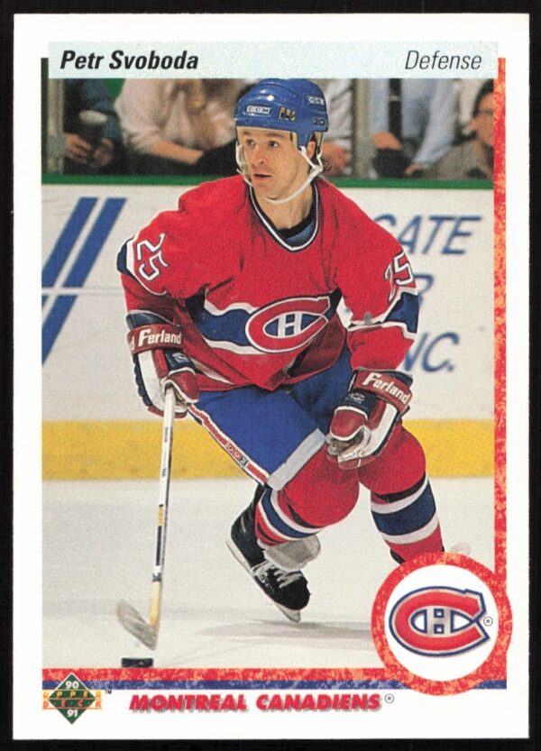 Petr Svoboda in action, 1990-91 Upper Deck hockey card #193, front view.
