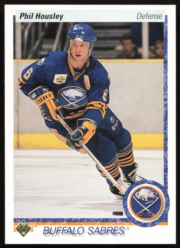 Phil Housley 1990-91 Upper Deck #22 hockey card, Buffalo Sabres action shot.