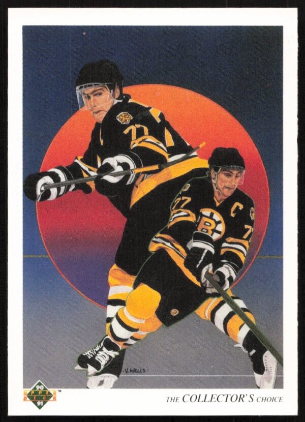 Ray Bourque 1990-91 Upper Deck Card #320, featuring action shot in Bruins uniform.