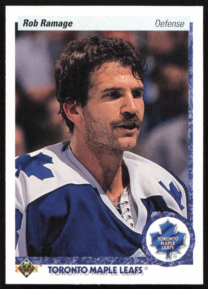 Rob Ramage 1990-91 Upper Deck Hockey Card #62 Front View, Action Shot.