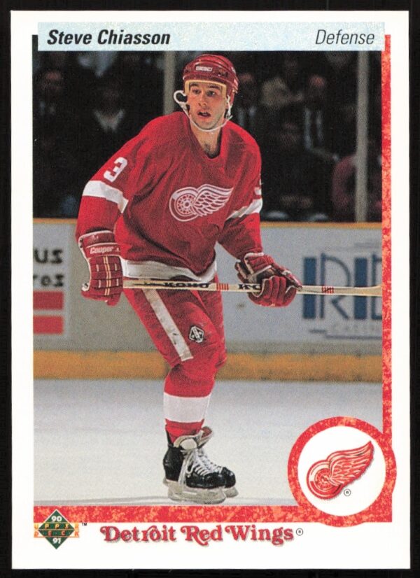 Steve Chiasson 1990-91 Upper Deck Card #96, Detroit Red Wings, Front View.