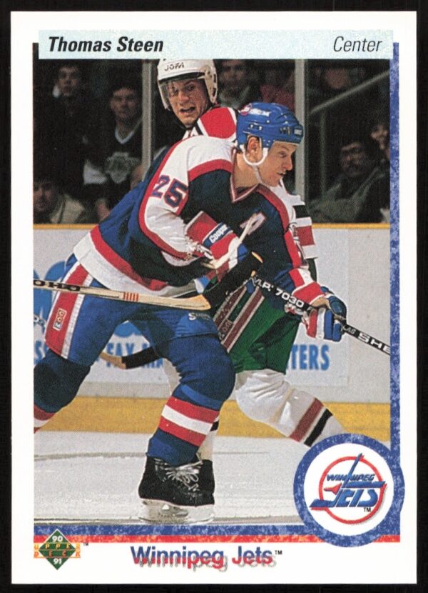 Thomas Steen in action on 1990-91 Upper Deck card #94 for Winnipeg Jets fans.