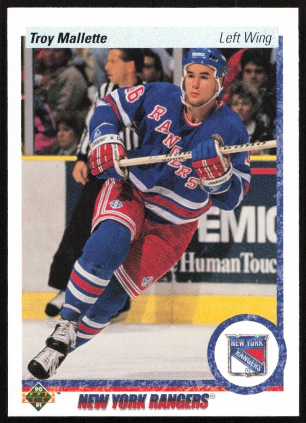 Troy Mallette 1990-91 Upper Deck hockey card #11, action pose on ice.