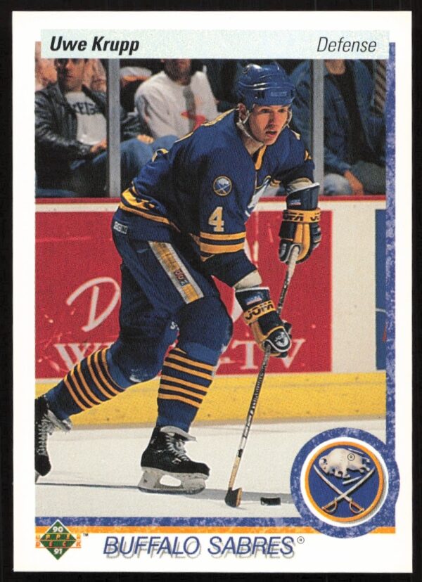 1990-91 Upper Deck Uwe Krupp hockey trading card front, collectible item.