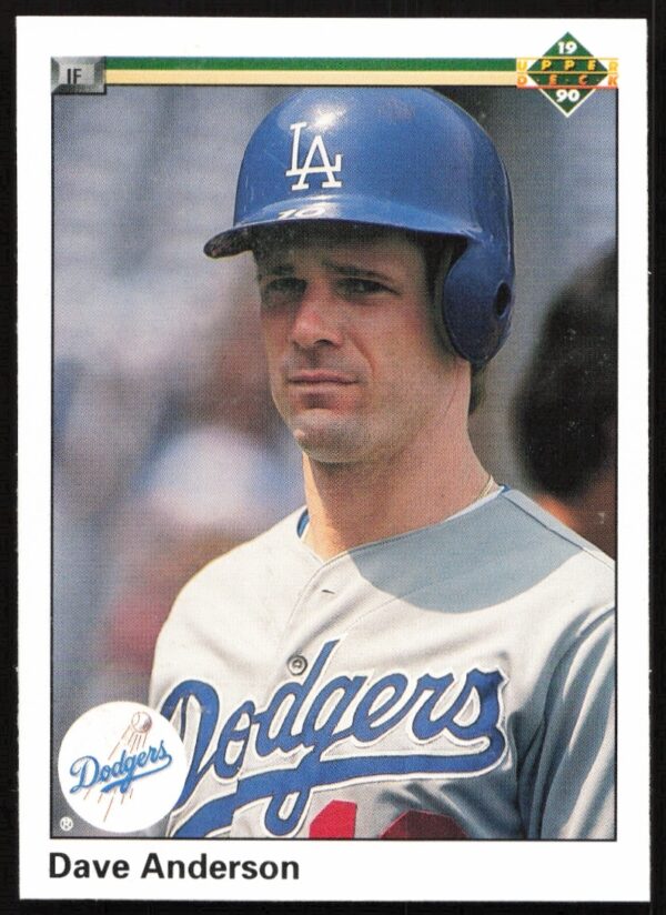 Dave Anderson 1990 Upper Deck #510, Dodgers shortstop in action, baseball card front.