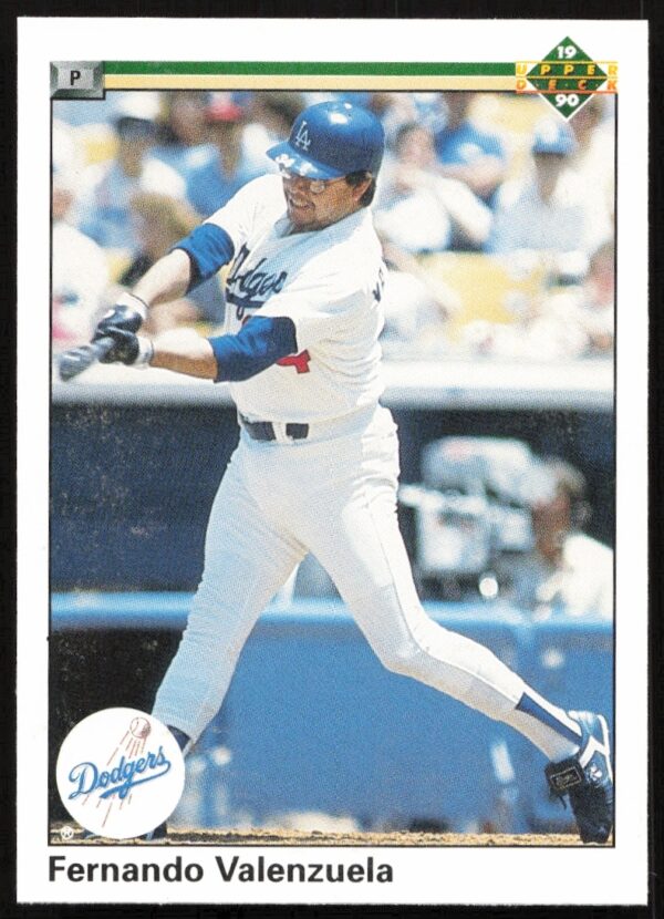 Fernando Valenzuela 1990 Dodgers card #445 showcasing legendary pitcher mid-pitch.