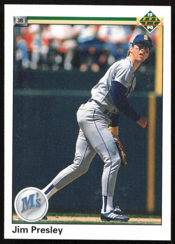 Jim Presley 1990 Upper Deck Mariners Card #315, action pose, 1990s baseball style.