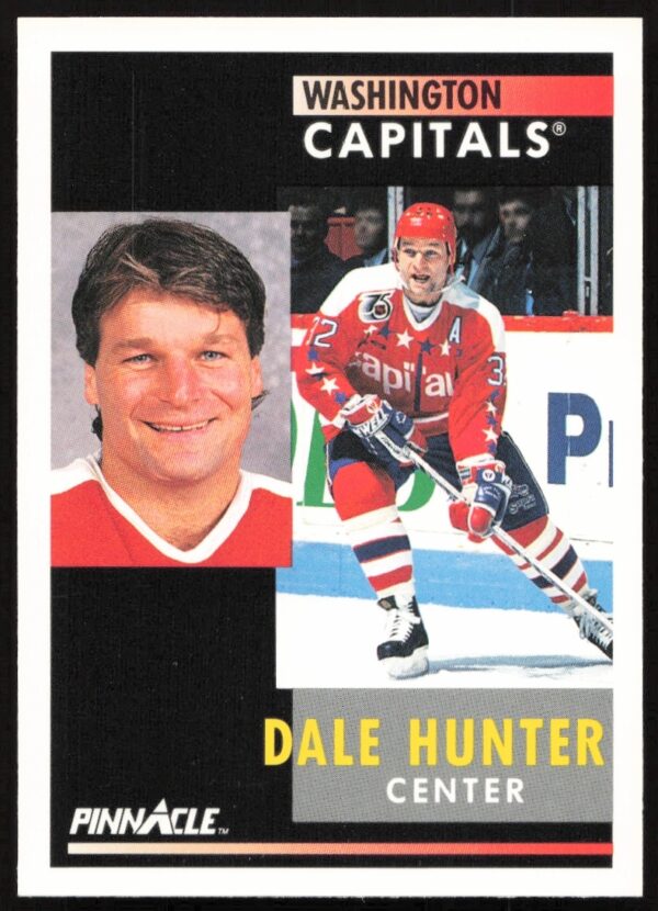 Pinnacle 1991-92 Dale Hunter Hockey Card #40, featuring focused action and arena backdrop.