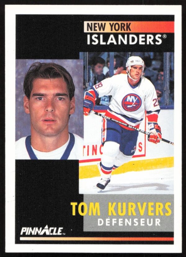 Pinnacle French 1991-92 Tom Kurvers Hockey Card #7 Front Design.