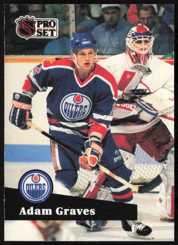 Adam Graves 1991-92 NHL Pro Set Card #67, New York Rangers action shot.