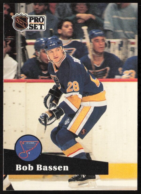 Vintage 1991-92 NHL Pro Set Bob Bassen trading card, St. Louis Blues, #221 front.