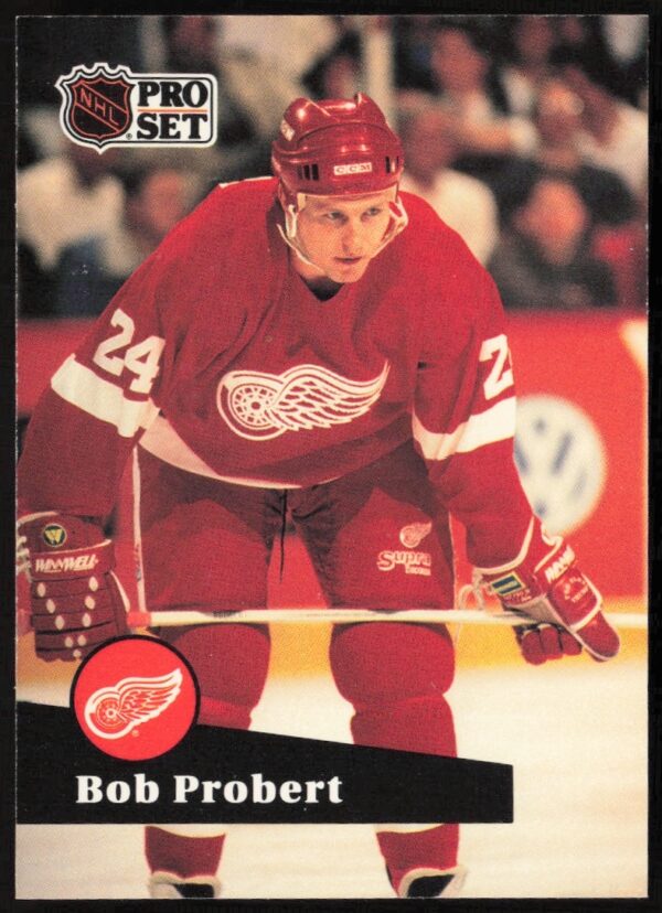 Bob Probert 1991-92 NHL Pro Set Card #61, Detroit Red Wings action shot.