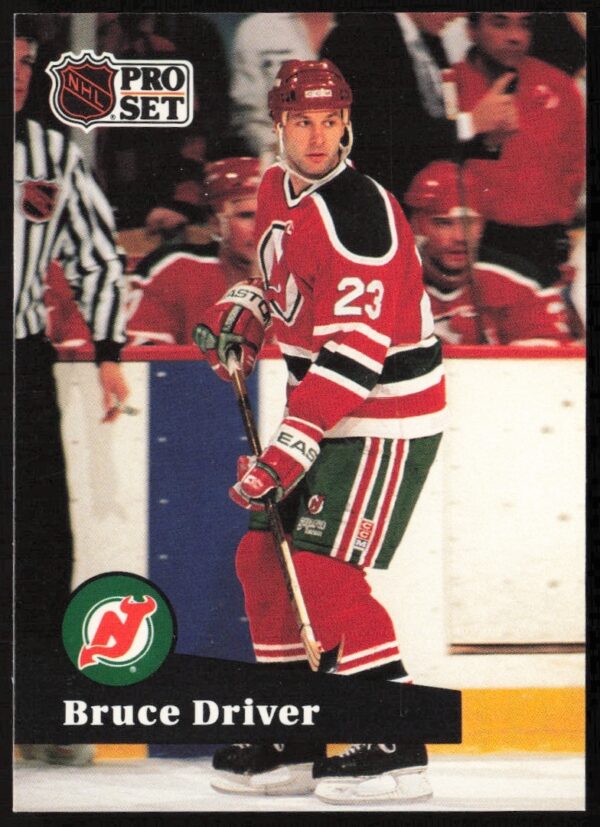 Bruce Driver 1991-92 Pro Set card #140 in New Jersey Devils uniform.