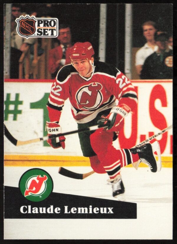 Claude Lemieux 1991-92 NHL card #135 in New Jersey Devils uniform.