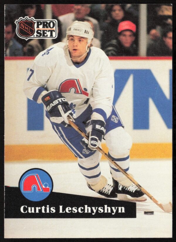 Curtis Leschyshyn 1991-92 NHL Pro Set card #198, showing his gameplay uniform.