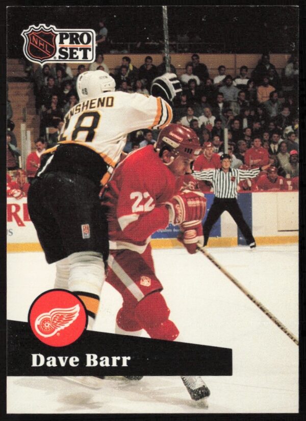 Front view of 1991-92 Pro Set NHL trading card featuring player Dave Barr, card #65.
