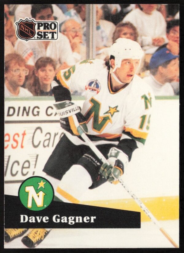 1991-92 Pro Set NHL hockey card of Dave Gagner, card number 108, action shot.