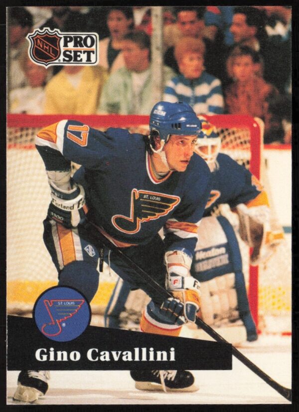 Front view of 1991-92 NHL Pro Set Gino Cavallini trading card #218.