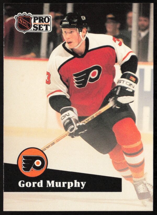 Front of 1991-92 Pro Set Hockey Card #171 featuring NHL defenseman Gord Murphy.