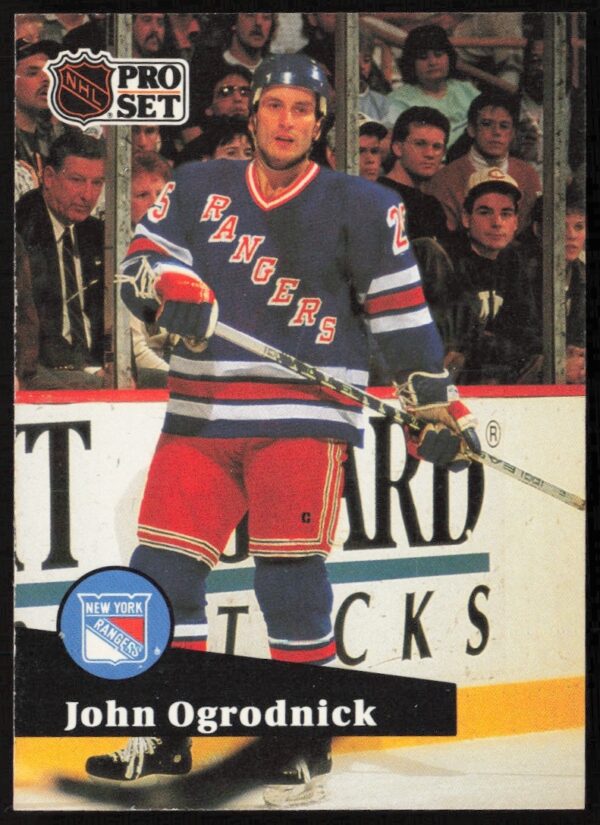 1991-92 Pro Set NHL card #169 featuring John Ogrodnick in gameplay.